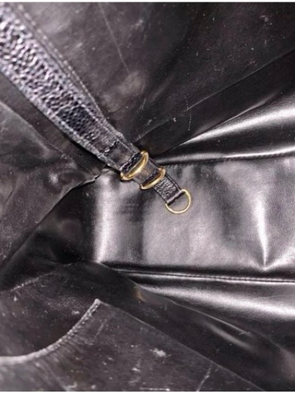 CHANEL Black Leather CC-Embossed Shoulder Bag with Gold Chain Straps - Picture 13 of 16